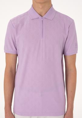 Erkek Regular Fit Fermuarlı Lila Desenli Tişört - 50300832027