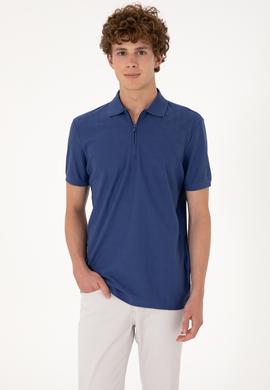 Erkek Regular Fit Fermuarlı Açık Lacivert Desenli Tişört - 50300832007