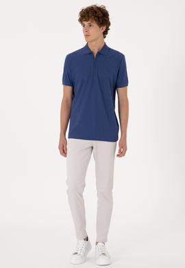 Erkek Regular Fit Fermuarlı Açık Lacivert Desenli Tişört - 50300832007