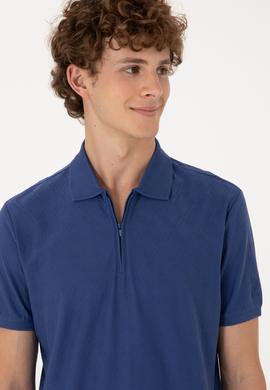 Erkek Regular Fit Fermuarlı Açık Lacivert Desenli Tişört - 50300832007