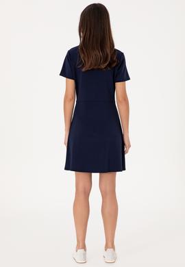 Kadın Lacivert Polo Yaka Mini Boy Örme Elbise - 50299536006