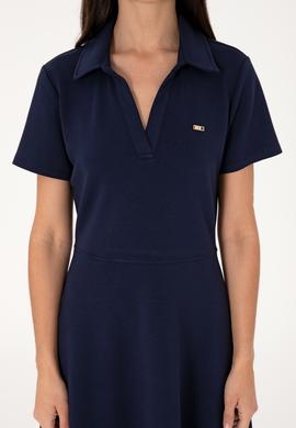 Kadın Lacivert Polo Yaka Mini Boy Örme Elbise - 50299536006