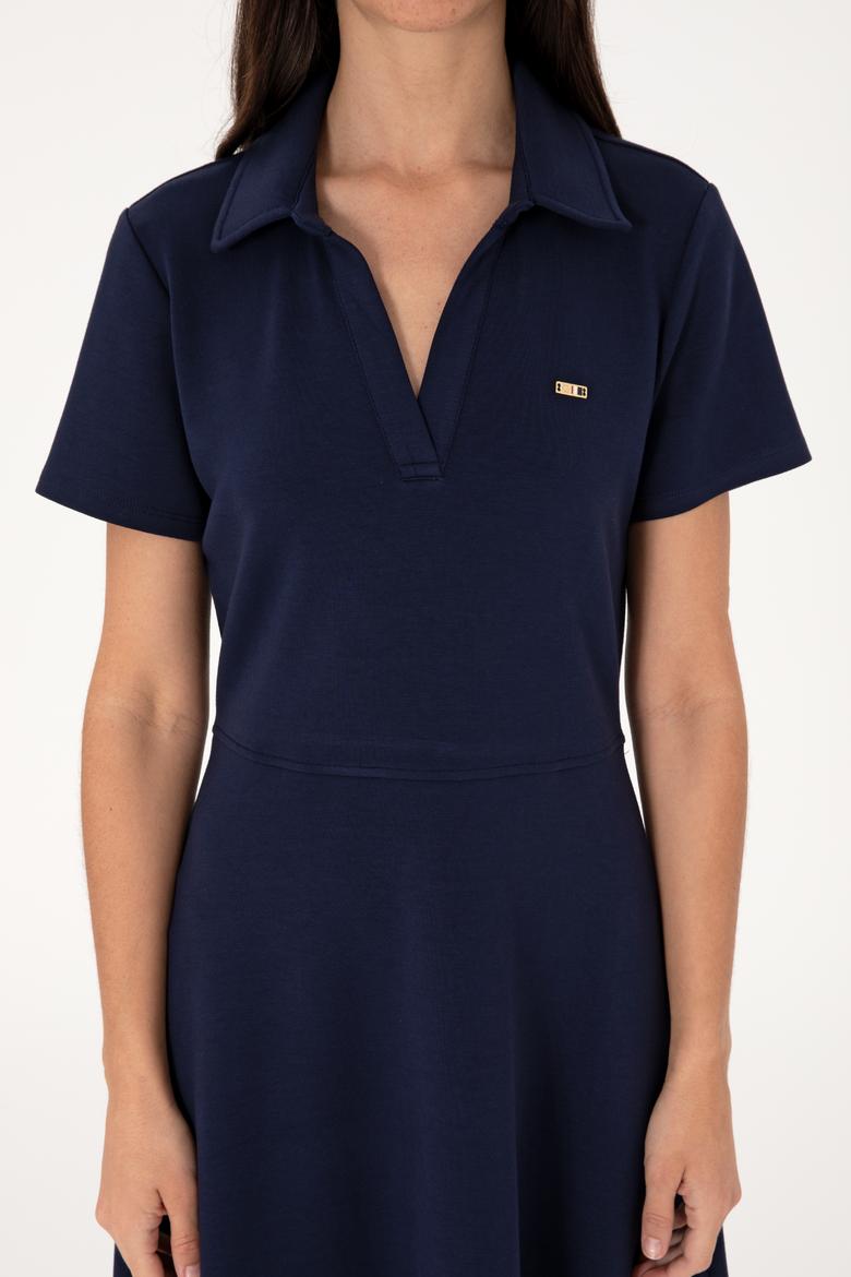 Kadın Lacivert Polo Yaka Mini Boy Örme Elbise - 50299536006