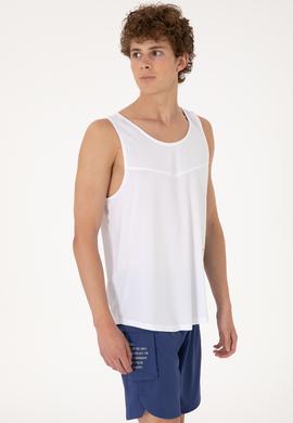 Erkek Regular Fit Bisiklet Yaka Beyaz Kolsuz Tişört - 50299524046