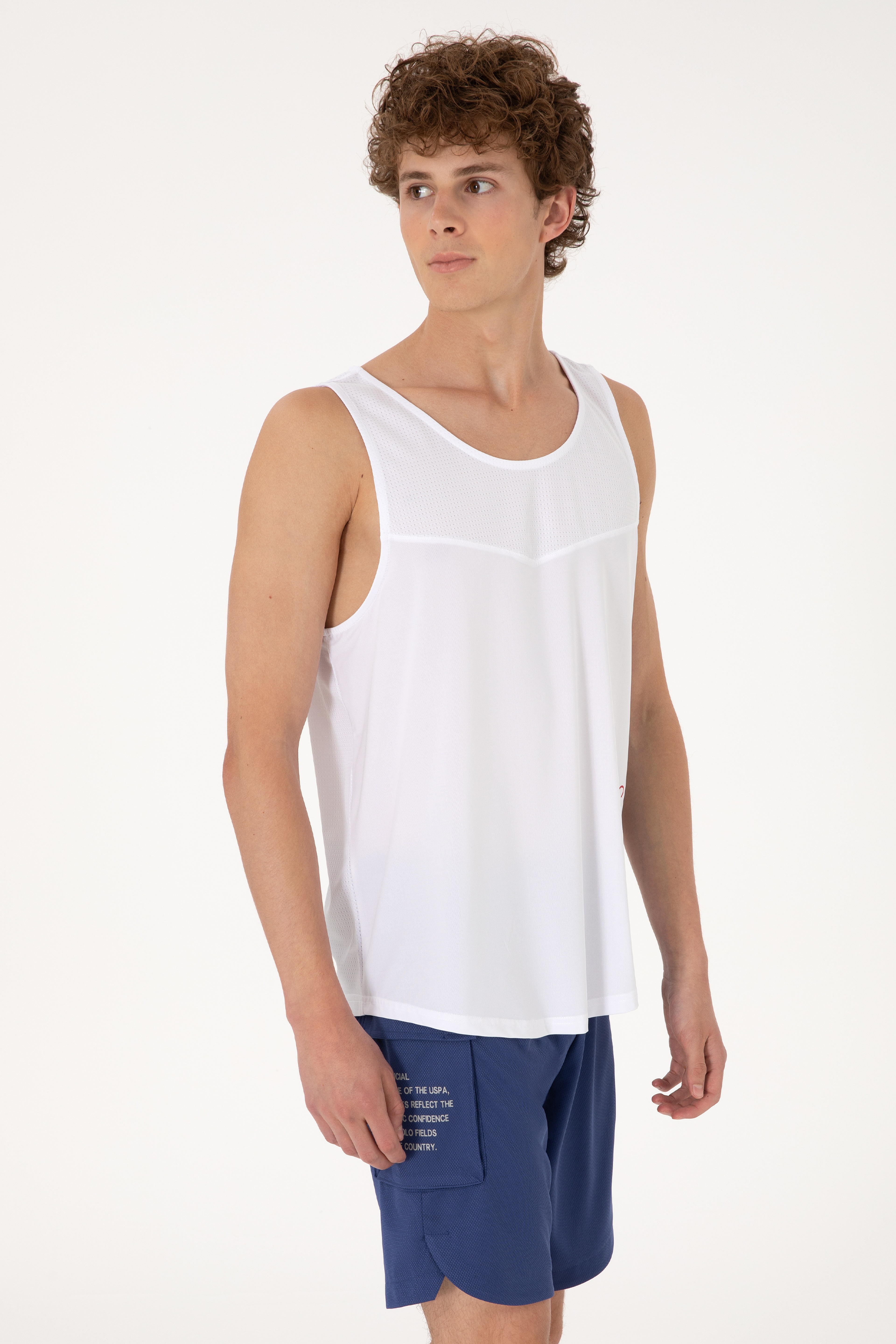 Erkek Regular Fit Bisiklet Yaka Beyaz Kolsuz Tişört - Image 3
