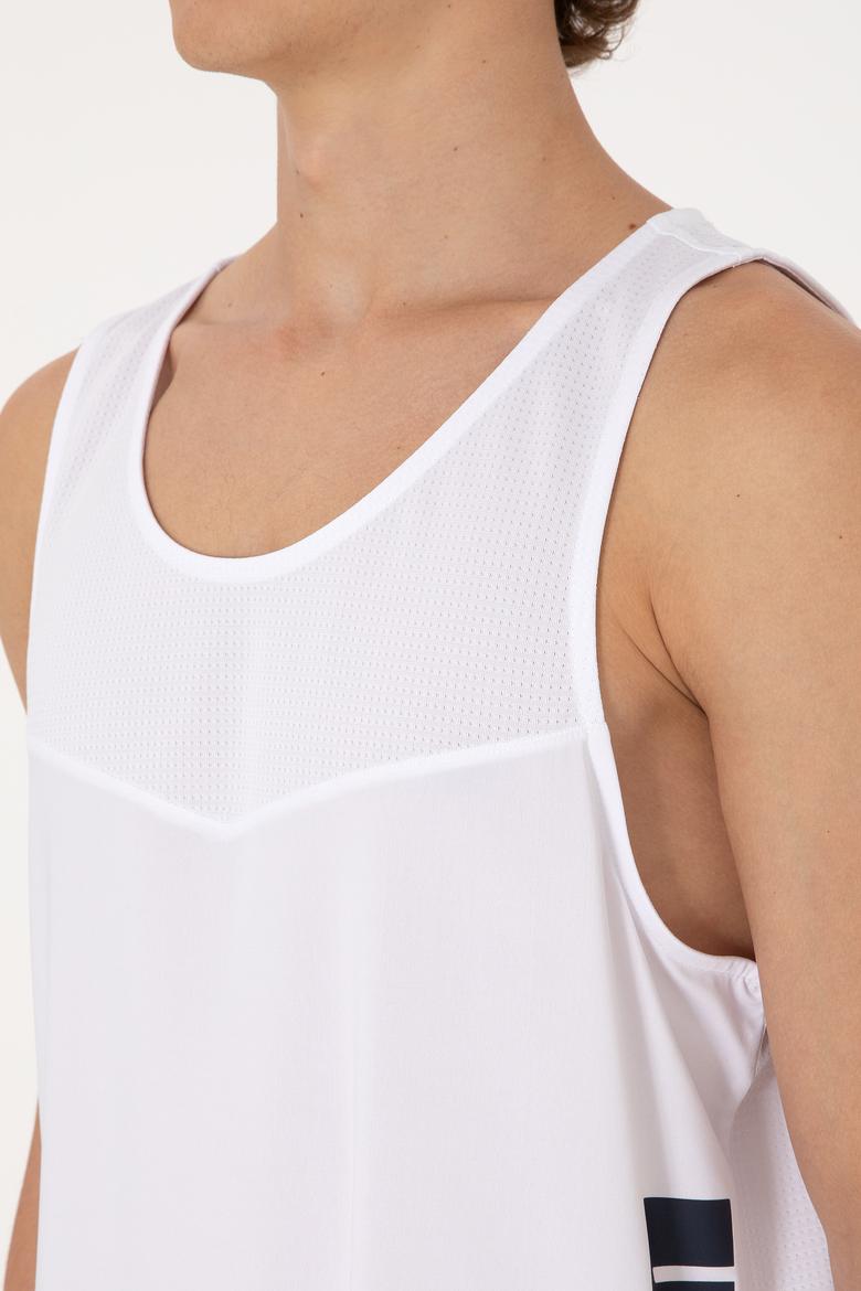 Erkek Regular Fit Bisiklet Yaka Beyaz Kolsuz Tişört - 50299524046