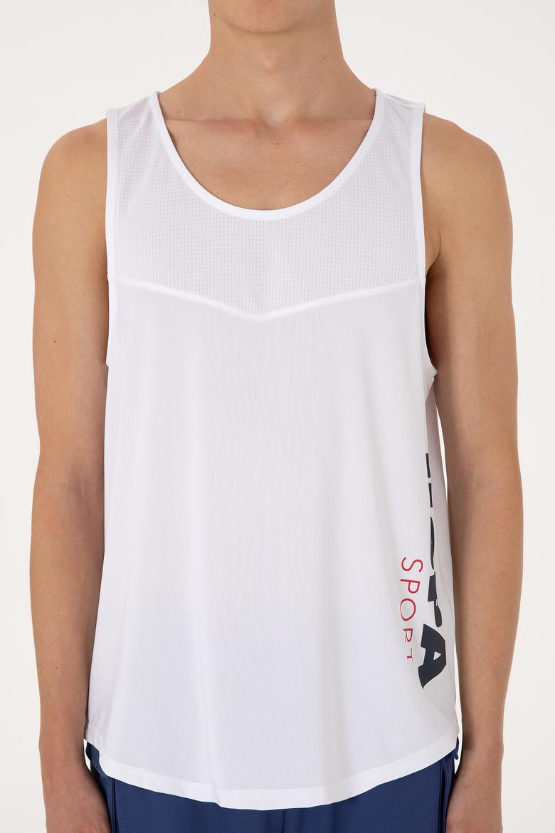 Erkek Regular Fit Bisiklet Yaka Beyaz Kolsuz Tişört - 50299524046