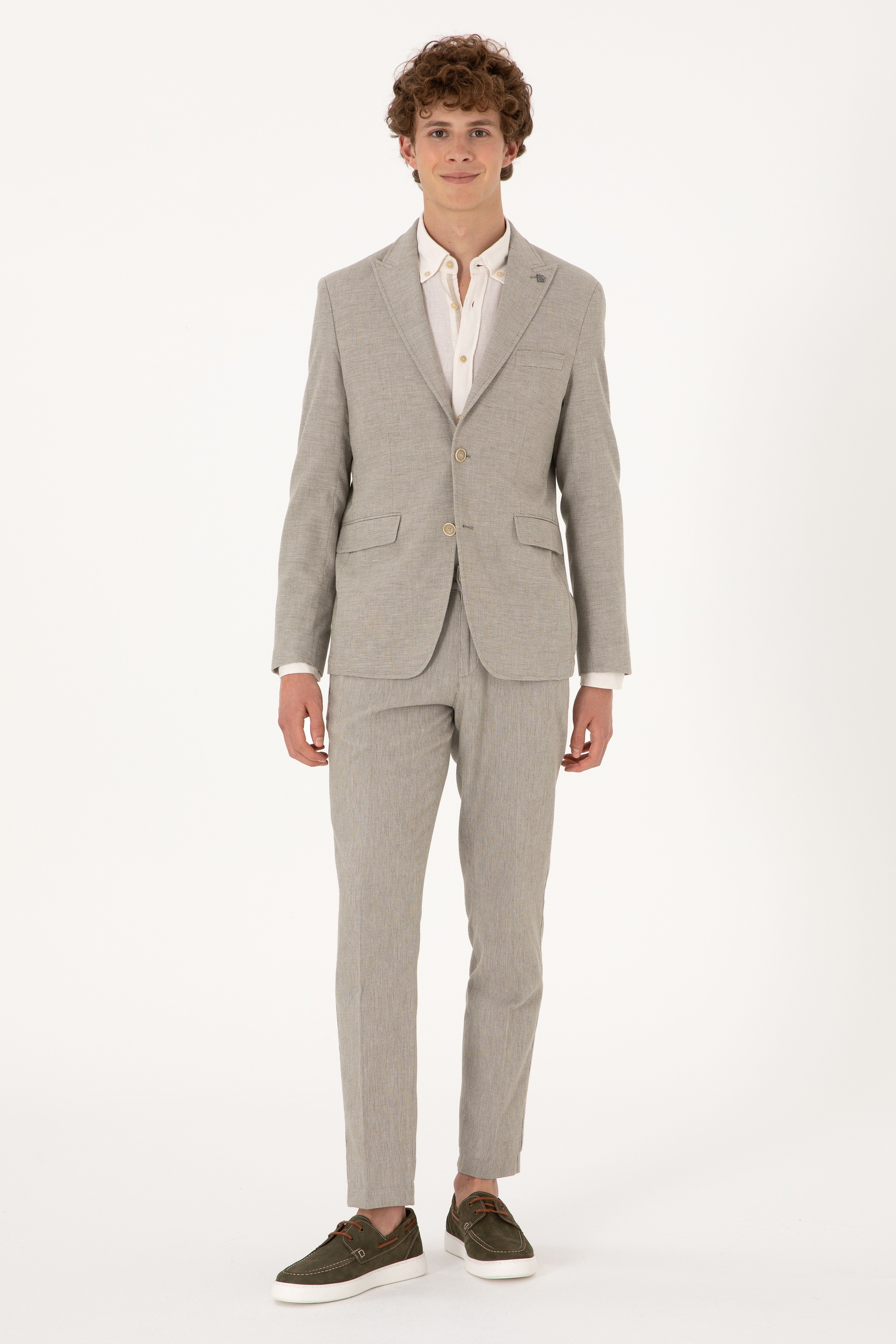 Erkek Slim Fit Su Yeşili Kanvas Pantolon