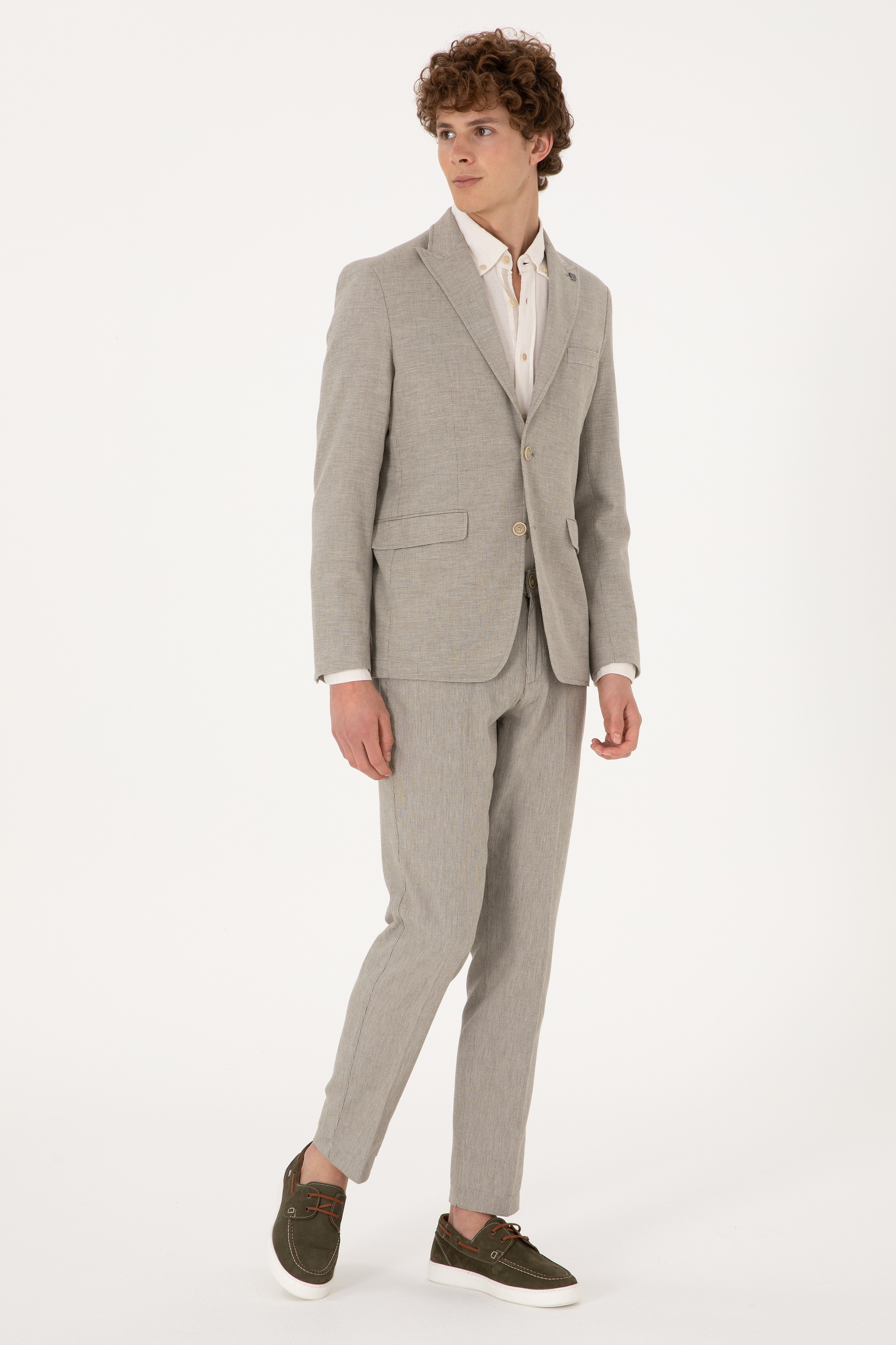 Erkek Slim Fit Su Yeşili Kanvas Pantolon - Image 3
