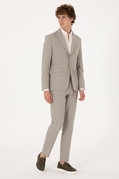 Erkek Slim Fit Su Yeşili Kanvas Pantolon
