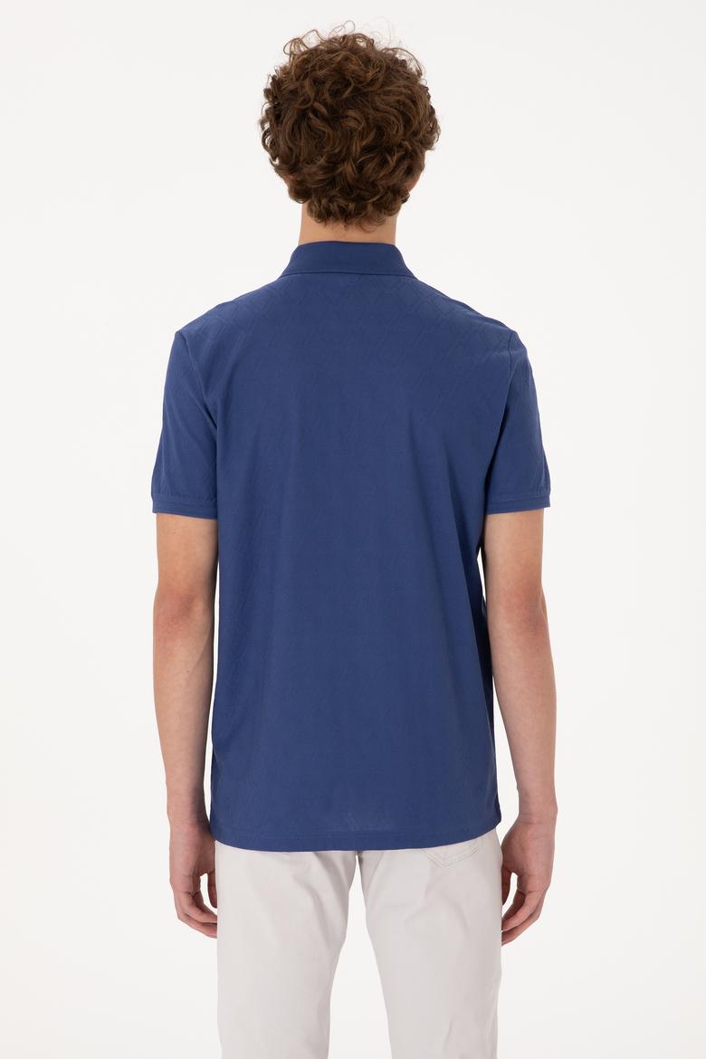 Erkek Regular Fit Fermuarlı Açık Lacivert Desenli Tişört - 50300832007