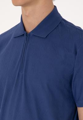 Erkek Regular Fit Fermuarlı Açık Lacivert Desenli Tişört - 50300832007