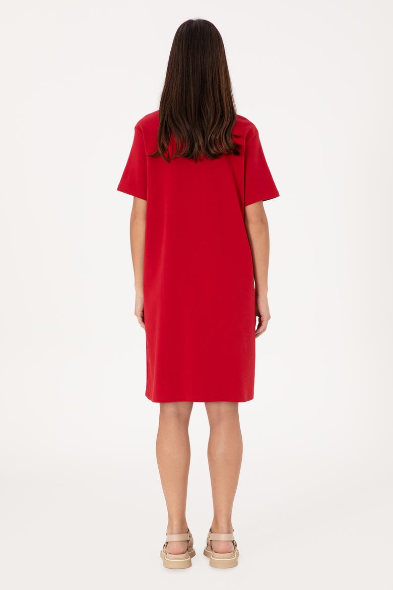 Kadın Kırmızı Bisiklet Yaka Mini Boy Örme Elbise - 50306431023