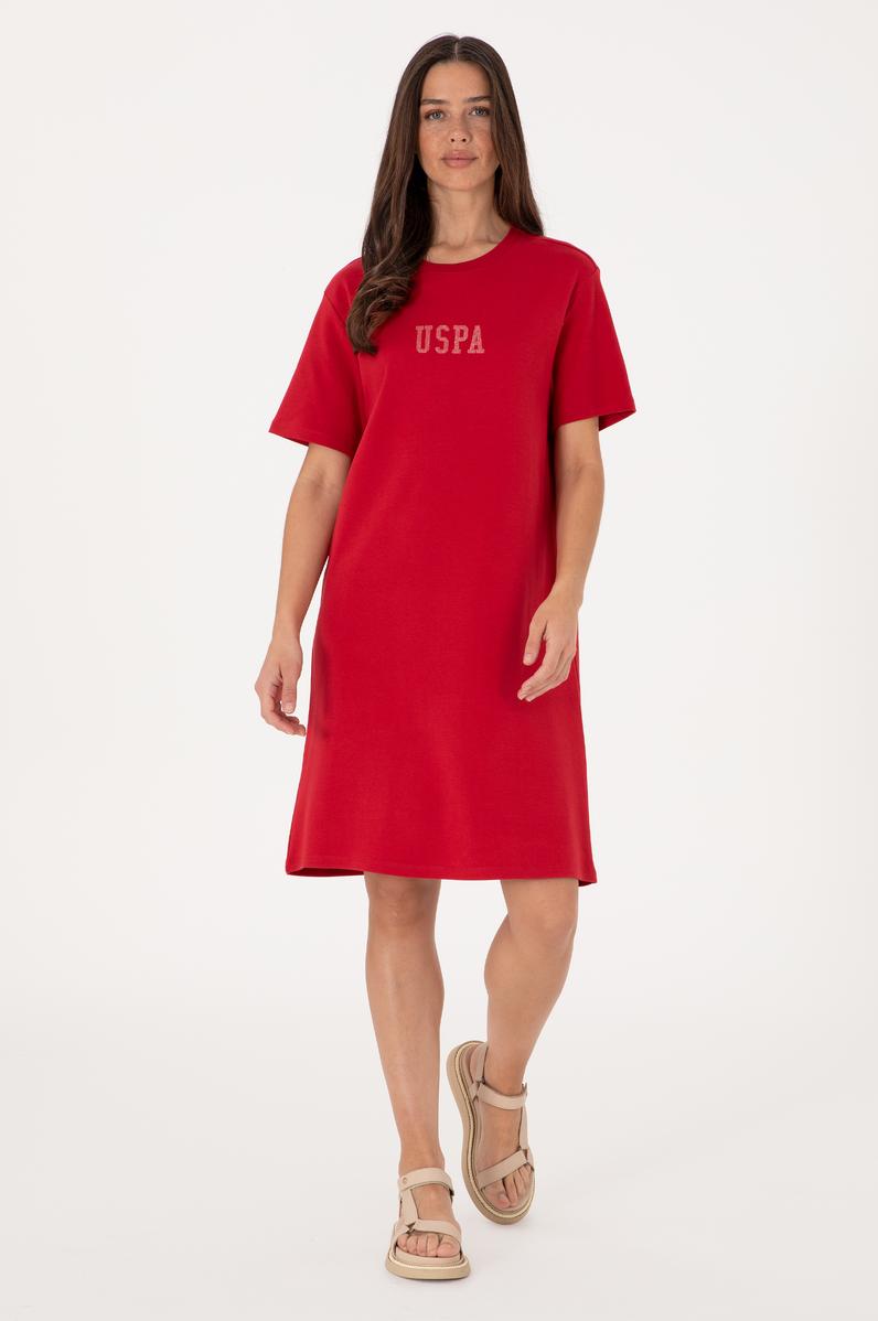 Kadın Kırmızı Bisiklet Yaka Mini Boy Örme Elbise