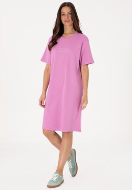 Kadın Fuşya Bisiklet Yaka Mini Boy Örme Elbise - 50306431039