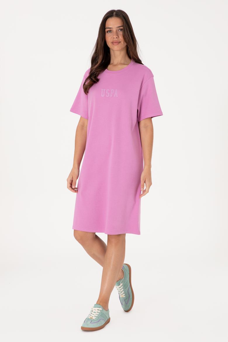 Kadın Fuşya Bisiklet Yaka Mini Boy Örme Elbise