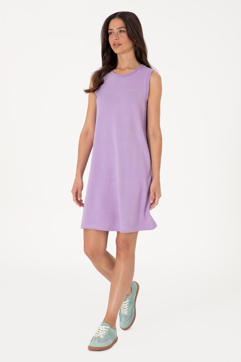 Kadın Lila Kolsuz Bisiklet Yaka Mini Boy Örme Elbise - 50305836025