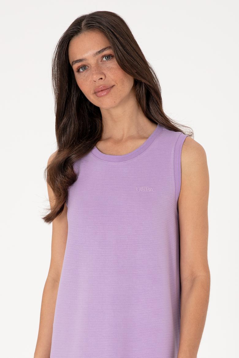 Kadın Lila Kolsuz Bisiklet Yaka Mini Boy Örme Elbise - 50305836025