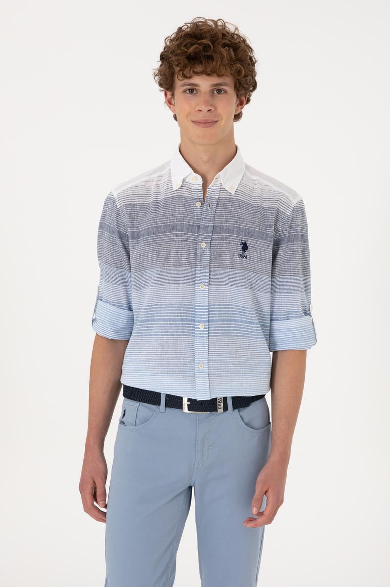 Erkek İndigo Uzun Kollu Gömlek