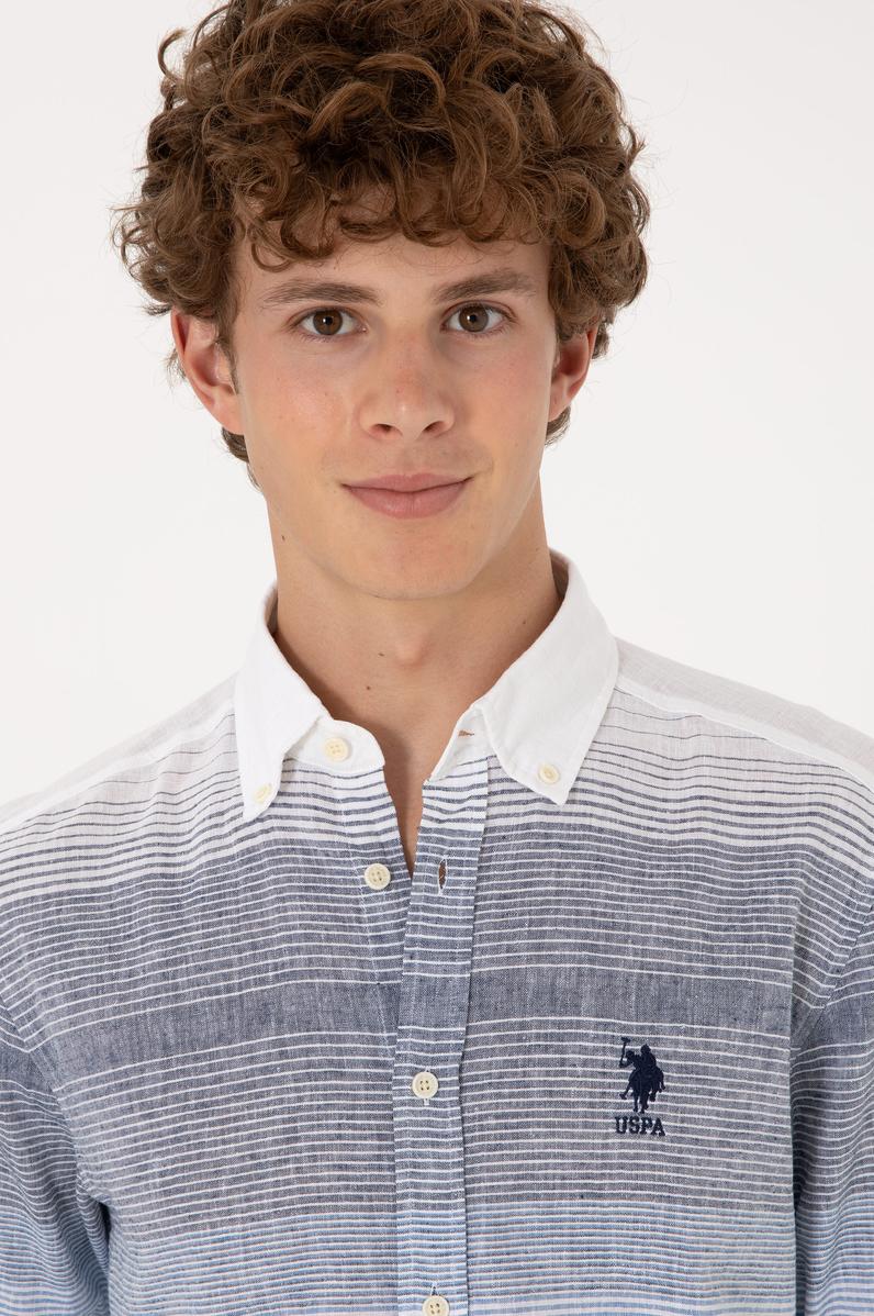 Erkek İndigo Uzun Kollu Gömlek