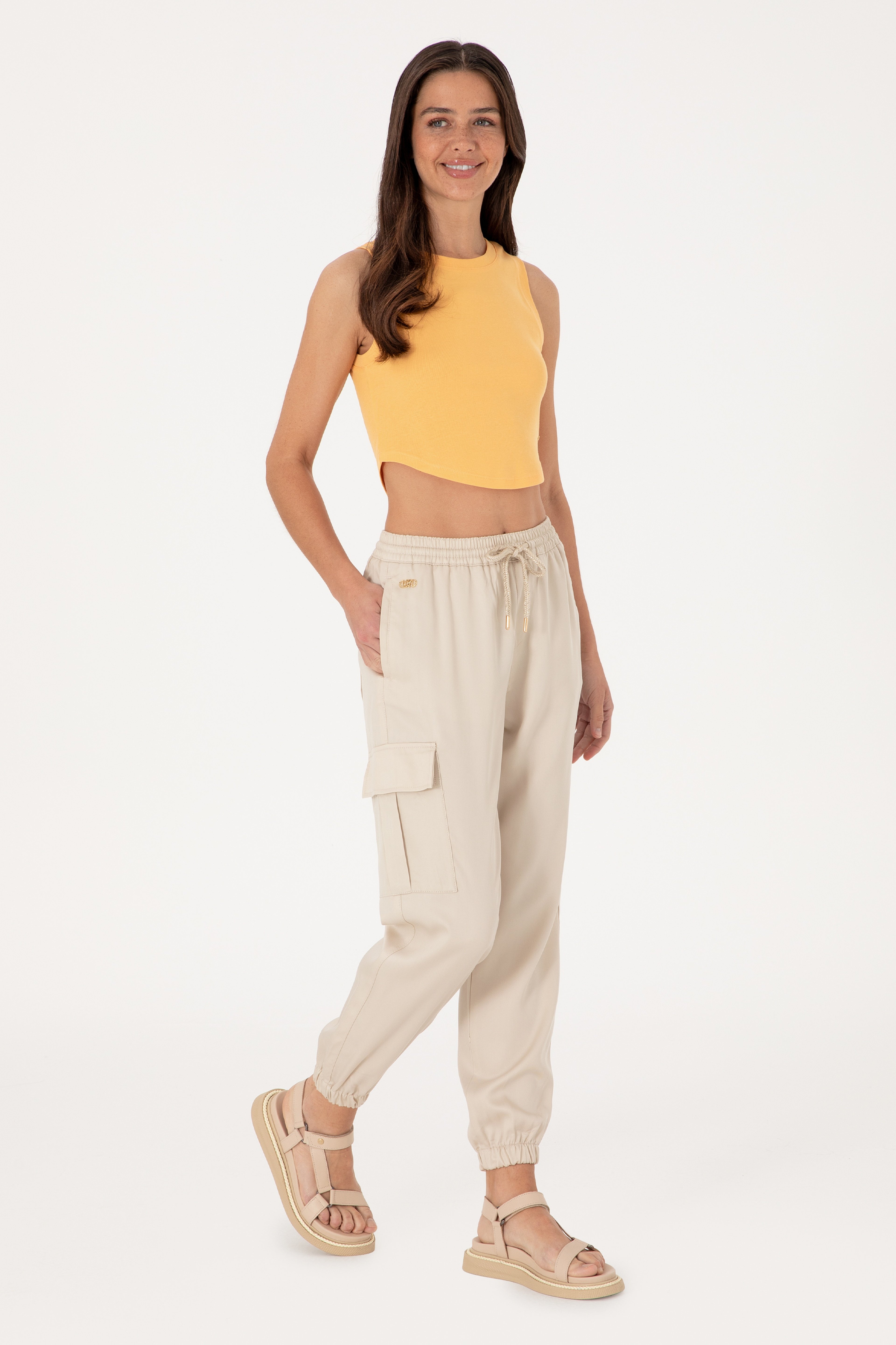 Kadın Taş Kanvas Jogger Fit Pantolon - Image 3