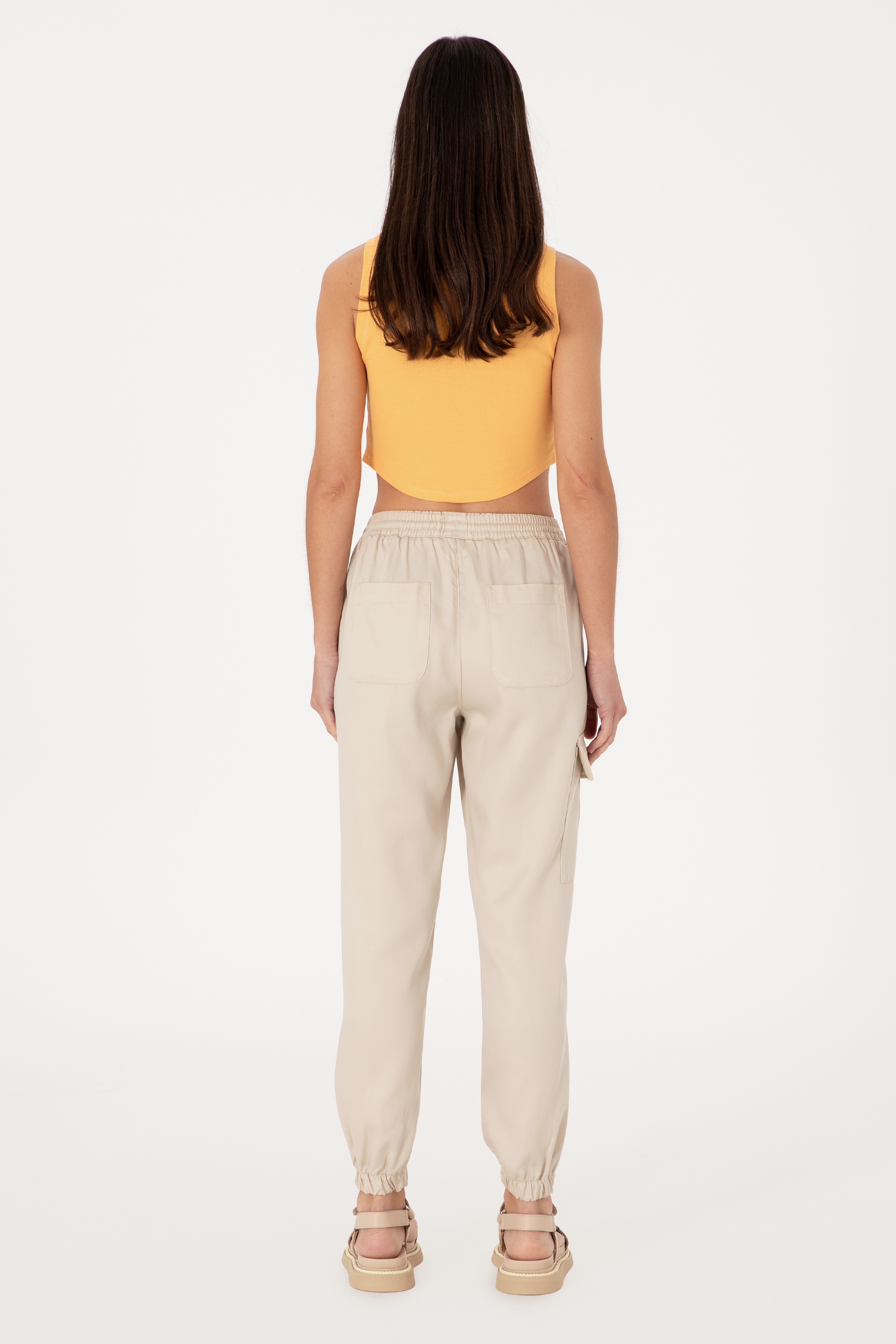Kadın Taş Kanvas Jogger Fit Pantolon - Image 4