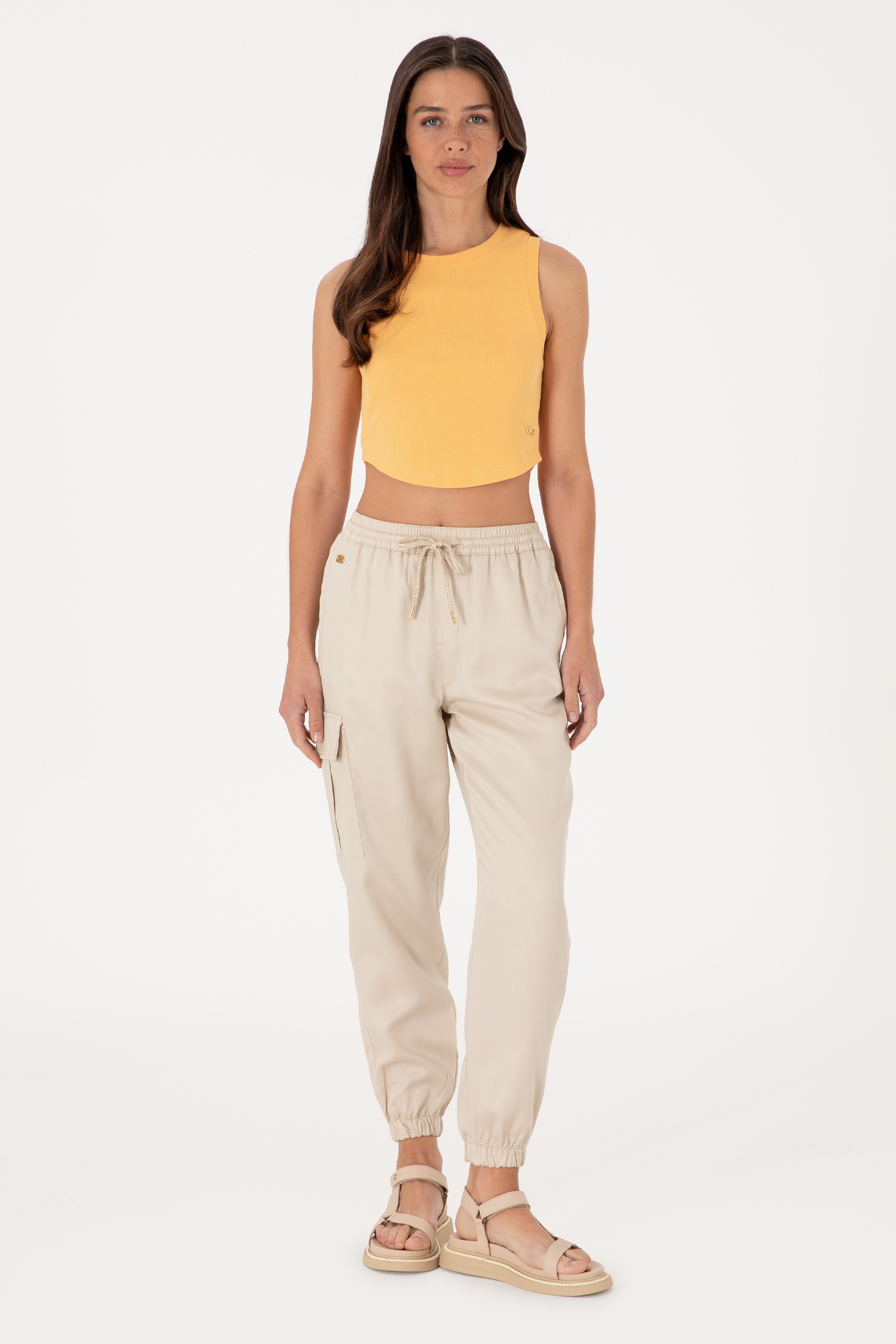 Kadın Taş Kanvas Jogger Fit Pantolon - Image 1