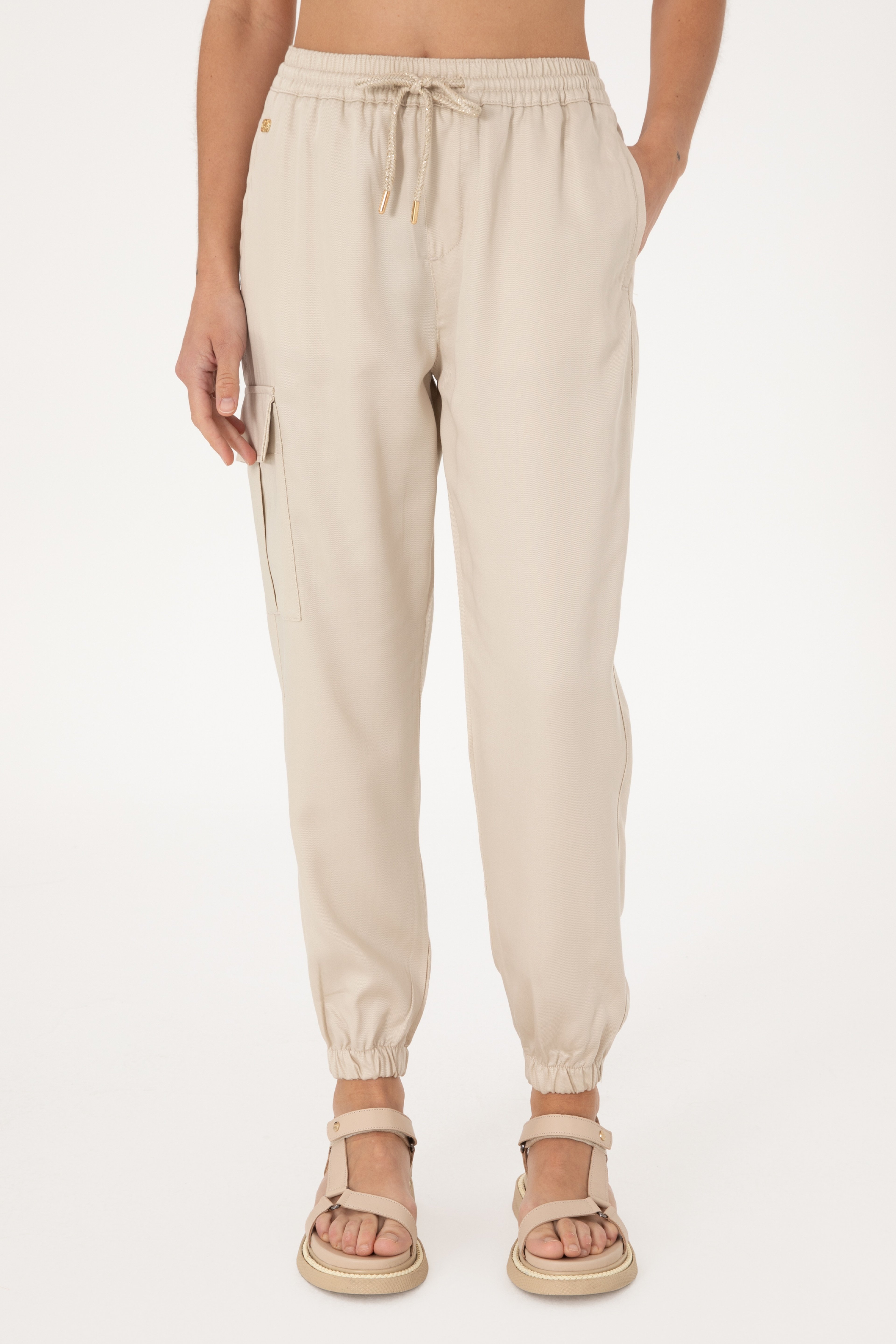 Kadın Taş Kanvas Jogger Fit Pantolon - Image 2