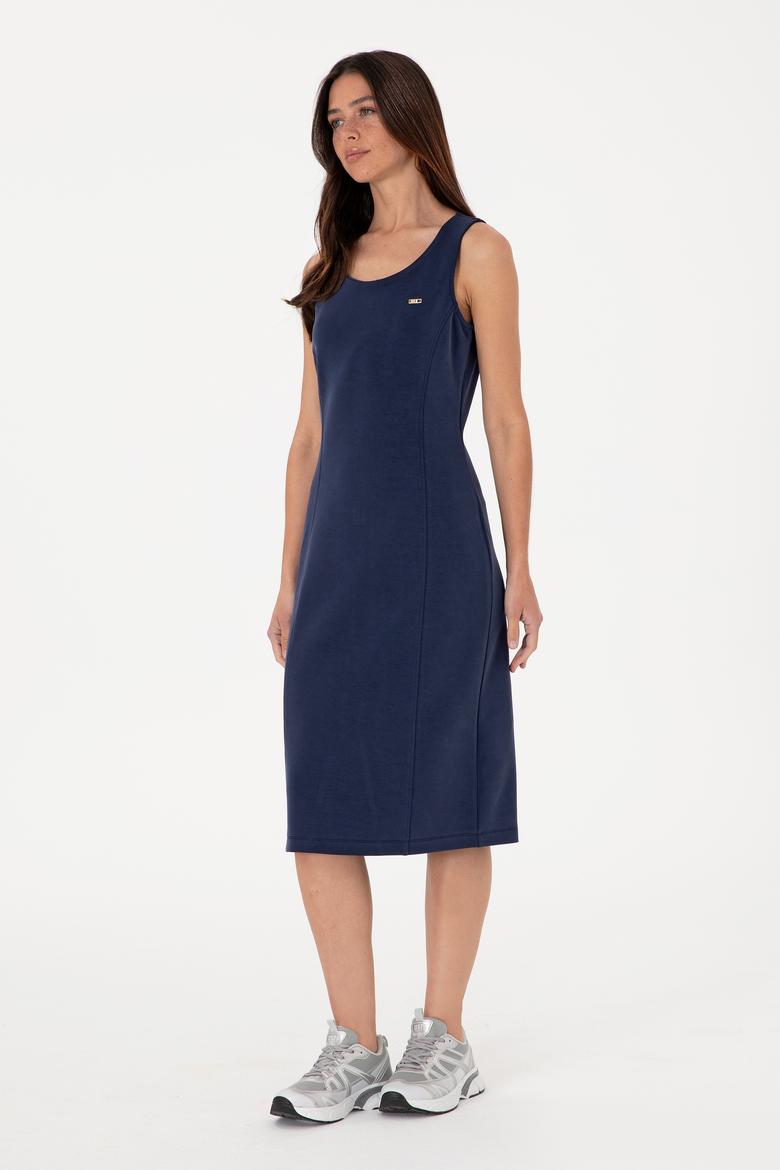 Kadın Lacivert Modal Karışımlı Bisiklet Yaka Midi Boy Örme Elbise - 50306720008