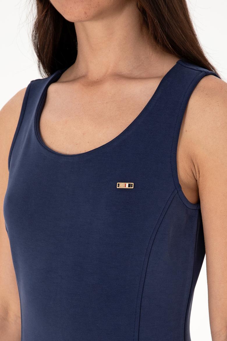 Kadın Lacivert Modal Karışımlı Bisiklet Yaka Midi Boy Örme Elbise - 50306720008