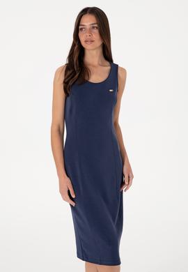 Kadın Lacivert Modal Karışımlı Bisiklet Yaka Midi Boy Örme Elbise - 50306720008