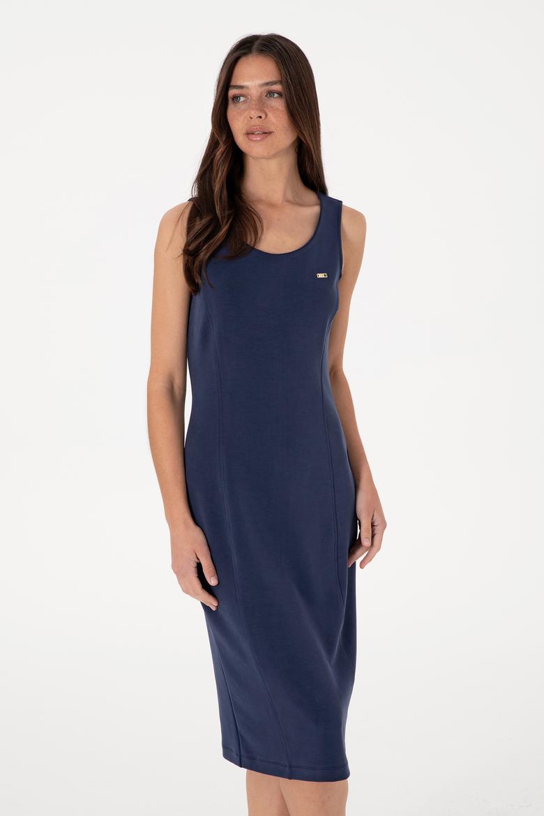 Kadın Lacivert Modal Karışımlı Bisiklet Yaka Midi Boy Örme Elbise - 50306720008