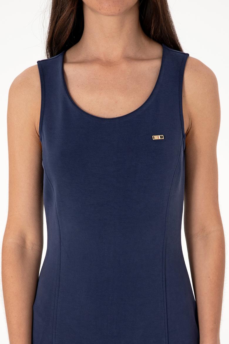 Kadın Lacivert Modal Karışımlı Bisiklet Yaka Midi Boy Örme Elbise - 50306720008