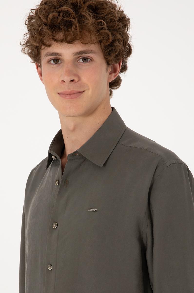 Erkek Koyu Haki Uzun Kollu Gömlek