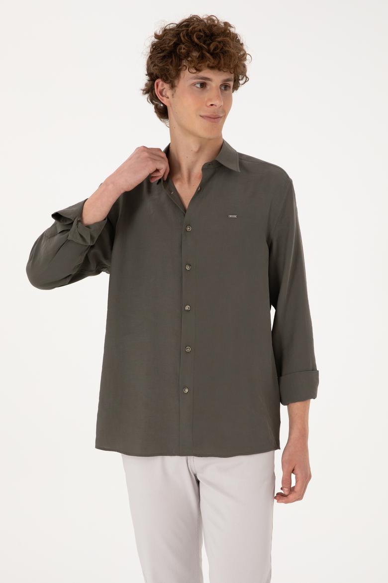 Erkek Koyu Haki Uzun Kollu Gömlek