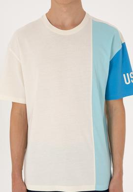 Erkek Comfort Fit Bisiklet Yaka Ekru Tişört - 50306896017