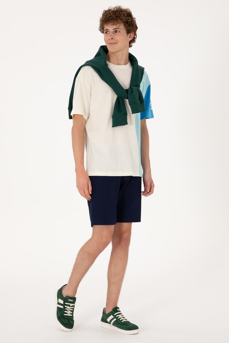 Erkek Comfort Fit Bisiklet Yaka Ekru Tişört - 50306896017