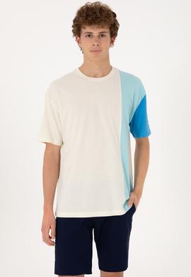 Erkek Comfort Fit Bisiklet Yaka Ekru Tişört - 50306896017