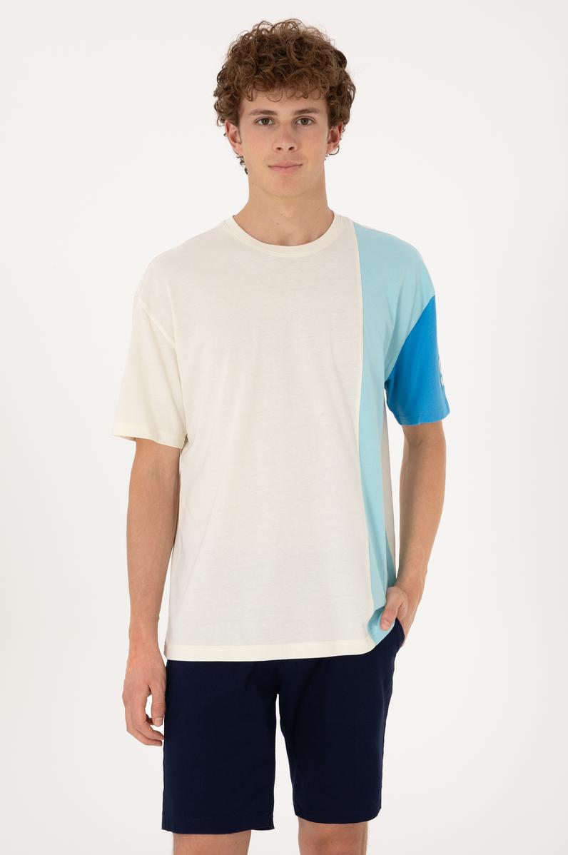 Erkek Comfort Fit Bisiklet Yaka Ekru Tişört