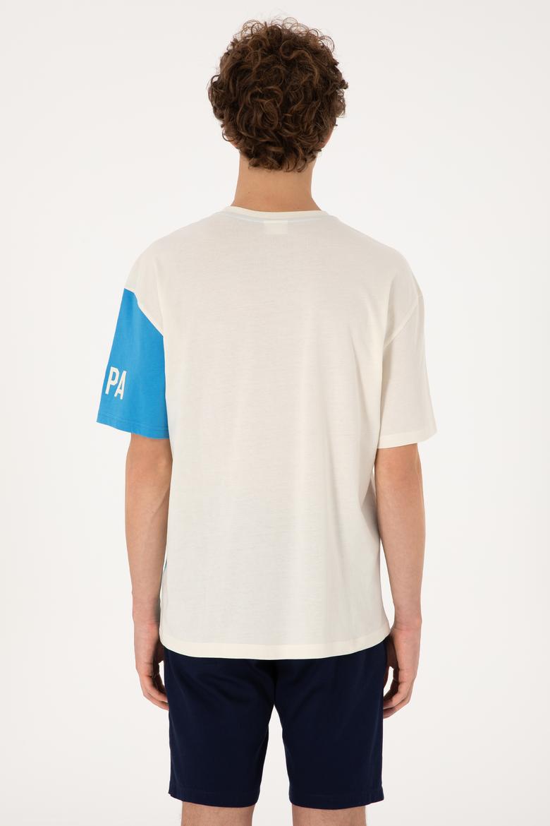 Erkek Comfort Fit Bisiklet Yaka Ekru Tişört - 50306896017