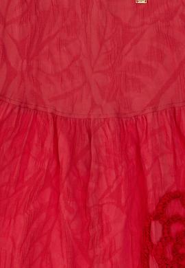 Kız Çocuk Vişne Askılı Çiçek İşlemeli Dokuma Elbise - 50308120004