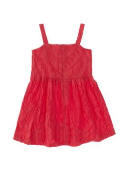 Kız Çocuk Vişne Askılı Çiçek İşlemeli Dokuma Elbise - 50308120004