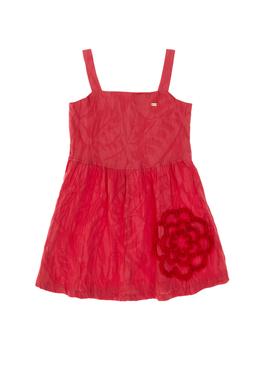 Kız Çocuk Vişne Askılı Çiçek İşlemeli Dokuma Elbise - 50308120004