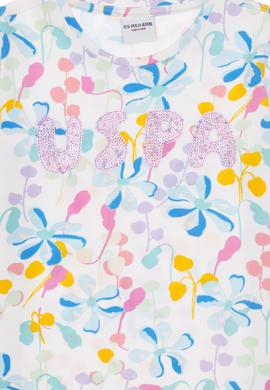 Kız Çocuk Beyaz Çiçek Baskılı Payet Detaylı Tişört - 50300964001