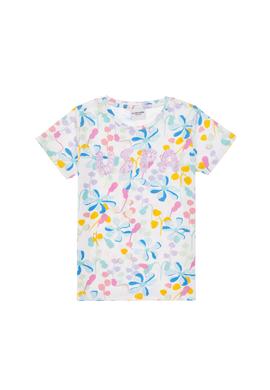 Kız Çocuk Beyaz Çiçek Baskılı Payet Detaylı Tişört - 50300964001