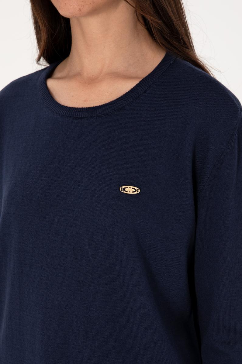 Kadın Lacivert Bisiklet Yaka Basic Kazak