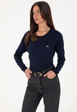 Kadın Lacivert Bisiklet Yaka Basic Kazak - 50288951005