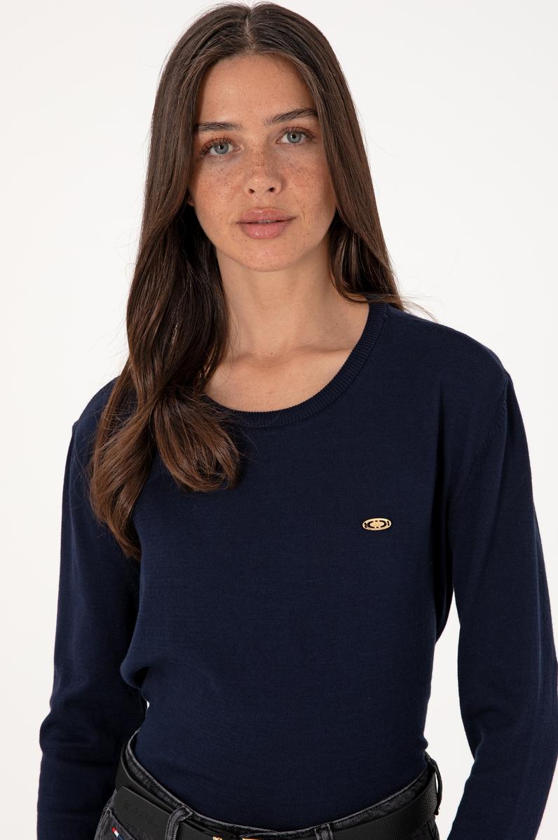 Kadın Lacivert Bisiklet Yaka Basic Kazak