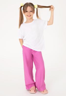 Kız Çocuk Fuşya Loose Fit Modal Karışımlı Kanvas Pantolon - 50309120020