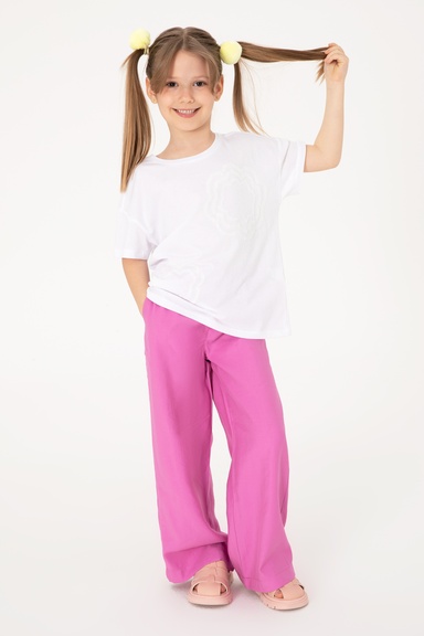 Kız Çocuk Fuşya Loose Fit Modal Karışımlı Kanvas Pantolon